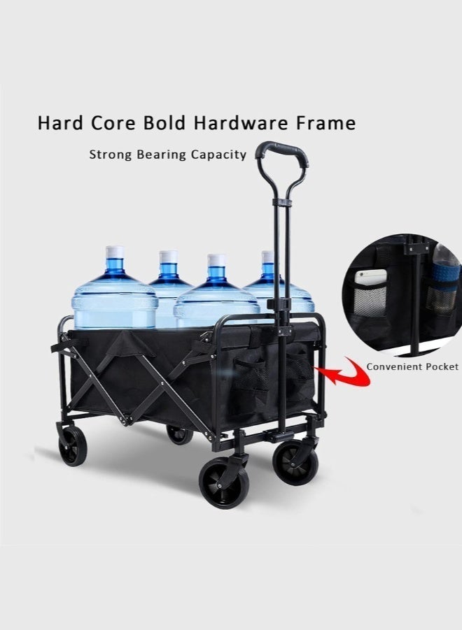 Eworld Collapsible Wagon Cart Foldable Beach Wagon with All-Terrain Wheels – 380 LBS Heavy Duty Grocery & Utility Cart for Shopping, Beach, Camping, Sports & Garden (Black) - Image 2